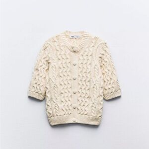 Zara SHORT SLEEVE BRAIDED KNIT CARDIGAN TOP